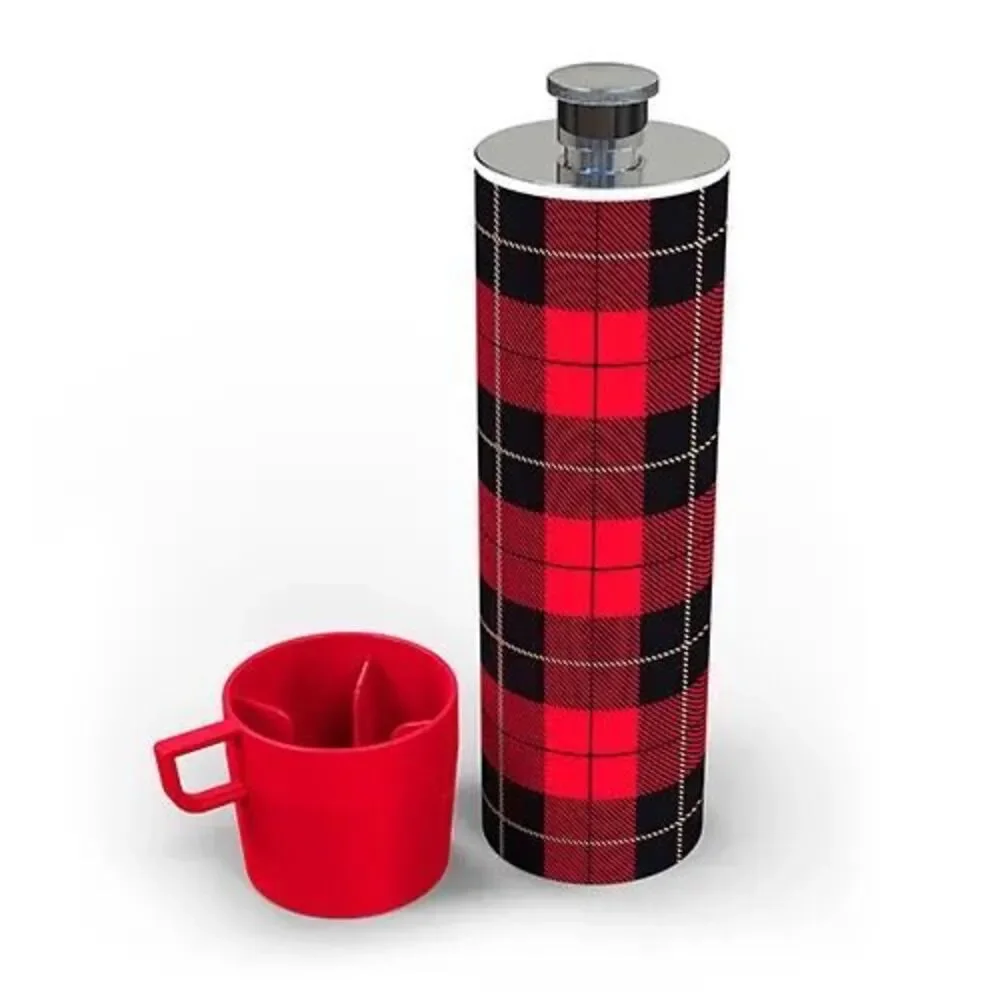 FRED PicNip Flask Retro Thermos Plaid Tartan Print *NEW*